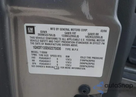 2006 GMC Envoy Sle из США, поврежденный, VIN 1GKDT13S562275036